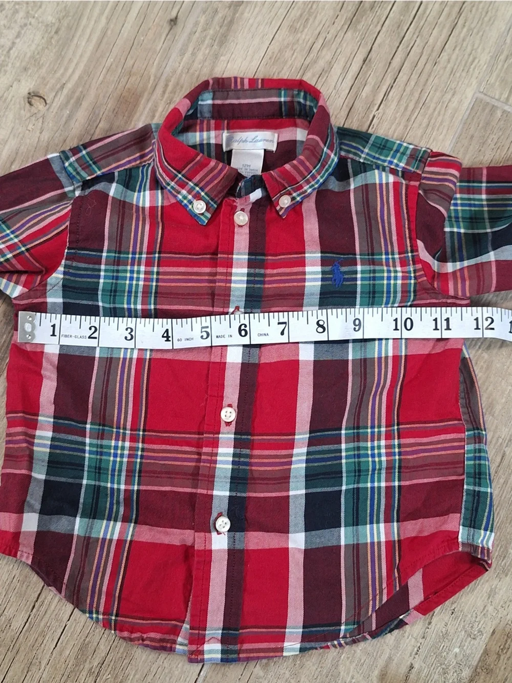Ralph Lauren Baby Boys Red Plaid Button Down Shirt 12M Long Sleeve Cotton